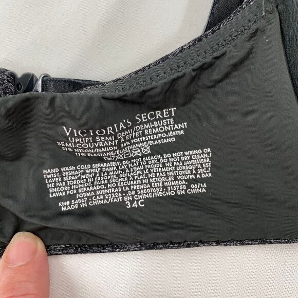 Victoria’s Secret Uplift Semi Demi Charcoal Black Bra Size 34C - Picture 6 of 7